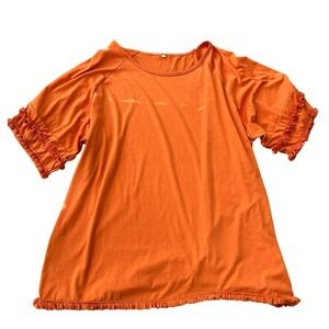 Orange Fringe Trim Short Sleeve Top Boho Relaxed Fit Crew Neck Tee 3XL